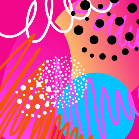 Abstract creative doodle background. Hand drawn cover template for design birthday card, summer party invitation, seasonal sale, childish t shirt picture or bag print etc. のイラスト素材