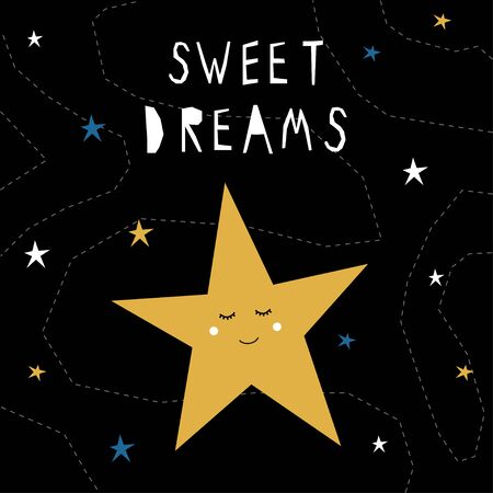 Funny graphic star card background template. Abstract childish crafted star illustration for design space poster, birthday card, school party invitation, bag print, shop advertising etc. のイラスト素材