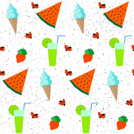 Summer time fun, party, rest, vacation theme for design card, invitation, bag pattern, textile fabric, garment, album, t shirt etc. Abstract bright seamless handmade pattern background.のイラスト素材