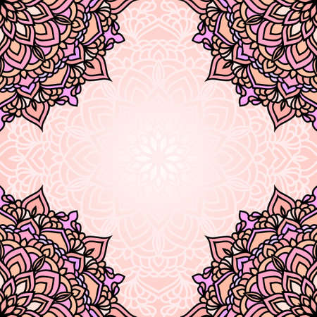 Hand drawn oriental ornamental ethnic lace card background for t shirt design, vintage card, party invitation, yoga poster, fashion neckerchief, scarf, brochures, gift album, scrapbook etcのイラスト素材