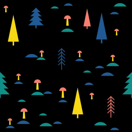 Abstract forest seamless pattern background. Childish simple hand drawn cover for design card,...