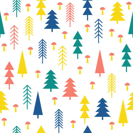 Abstract spruce forest seamless pattern background. Childish handmade grafted wallpaper for design card, wallpaper, album, scrapbook, holiday wrapping paper, textile fabric, bag print, t shirt etc.のイラスト素材