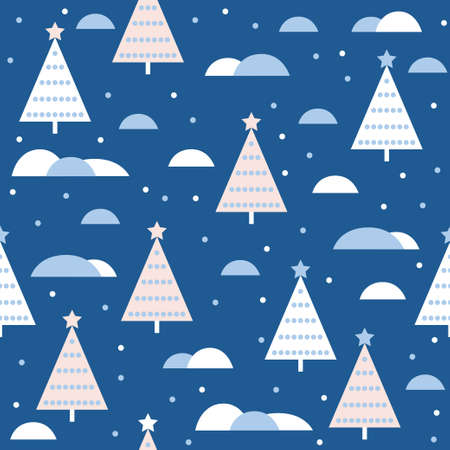Abstract spruce forest seamless pattern background. Childish art for design new year card, christmas...
