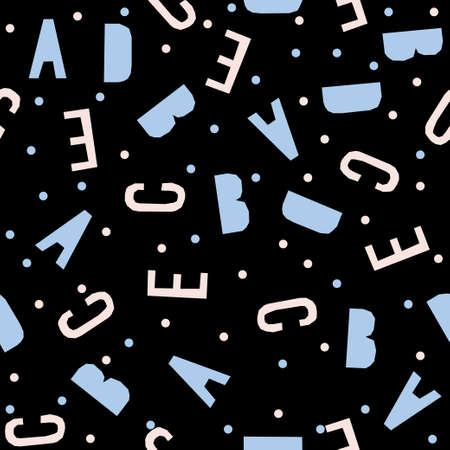 Abstract handmade letter seamless pattern background. Childish handcrafted wallpaper for design card, wallpaper, baby nappy, holiday wrapping paper, textile fabric, bag print, diaper, t shirt etc.のイラスト素材
