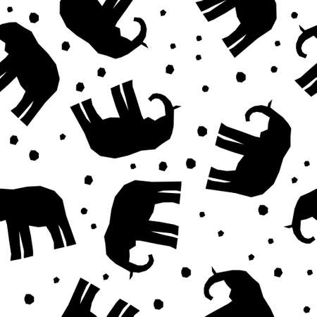 Abstract handmade elephant seamless pattern background. Childish handcrafted wallpaper for design card, baby diaper, scrapbook, holiday wrapping paper, textile, bag print, t shirt etc.のイラスト素材
