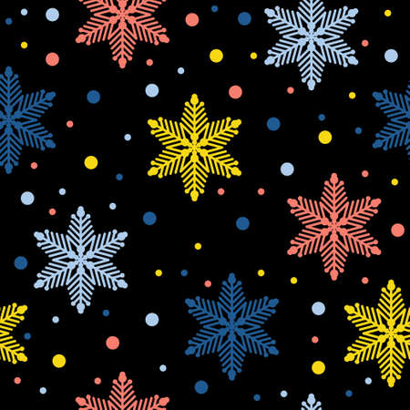 Abstract handmade snowflake seamless pattern background. Childish handcrafted snow wallpaper for design card, baby nappy, winter menu, holiday wrapping paper, bag print, t shirt etc.のイラスト素材