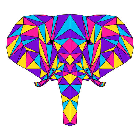 Abstract polygonal elephant portrait. Modern low poly elephant head isolated on white for card,...