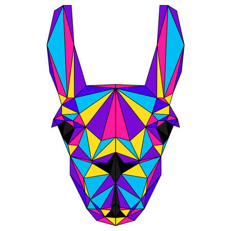 Abstract polygonal llama portrait. Funny low poly llama head isolated on white for card, veterinarian clinic placard, modern party invitation, book, poster, bag print, t shirt etc.のイラスト素材