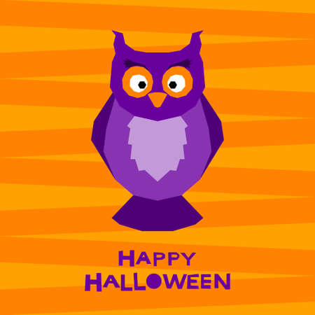 Halloween owl card background. Abstract halloween purple owl isolated on orange cover.のイラスト素材