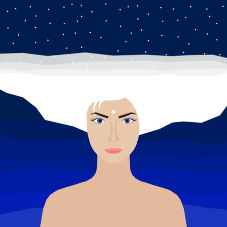 Abstract woman portrait. Adult beauty cartoon woman for design birthday card, modern pop party invitation, fashion shop sale advertising, bag print, holiday wallpaper, t shirt etc.のイラスト素材