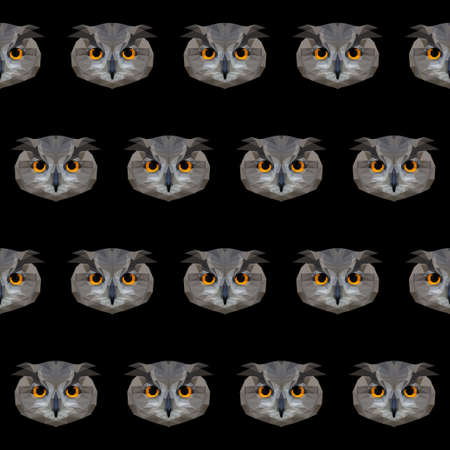 Abstract polygonal owl seamless pattern background. Modern low poly owl portrait patternのイラスト素材