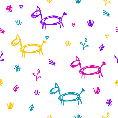 Abstract seamless pattern background. Seamless childish crafted swatch for wrapping paper, textile, bag print, invitation, poster, banner, placard, diary, album, sketch book cover etc.のイラスト素材