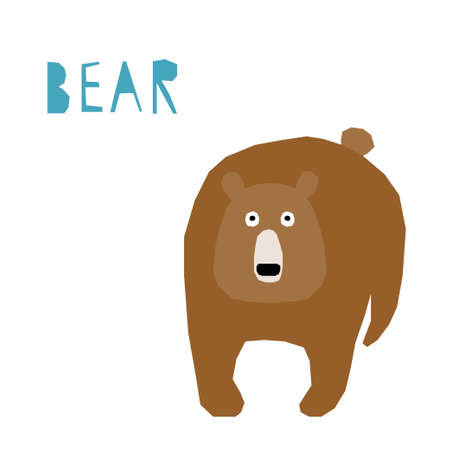 Funny bear. Handmade childish crafted bear for design school party advertising, kids gift card, bag print, school wallpaper, education school advertising etc.のイラスト素材