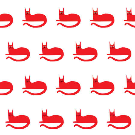 Funny cat card template. Abstract cute childihs craft cat illustration for design birthday card, bag print, pet shop advertising, veterinary clinic poster, kids room etc.のイラスト素材