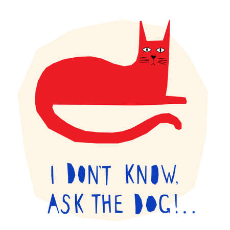 Funny cat card template. Abstract cute childihs craft cat illustration for design birthday card, bag print, pet shop advertising, veterinary clinic poster, kids room etc.のイラスト素材