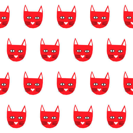 Funny cat card template. Abstract cute childihs craft cat illustration for design birthday card, bag print, pet shop advertising, veterinary clinic poster, kids room etc.のイラスト素材