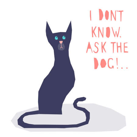 Funny cat card template. Abstract cute childihs craft cat illustration for design birthday card, bag print, pet shop advertising, veterinary clinic poster, kids room etc.のイラスト素材