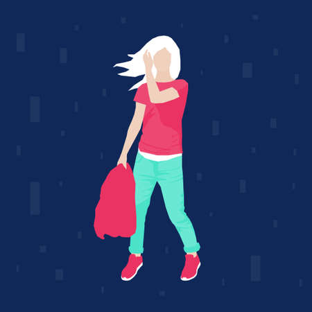 Abstract girl. Adult beauty cartoon woman for design birthday card, modern pop party invitation, fashion shop sale advertising, bag print, holiday wallpaper, t shirt etc.のイラスト素材