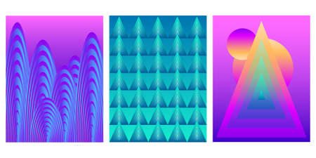 Abstract bright colored covers template set. Gradient minimalistic background for design birthday card, party invitation, poster, book cover, workshop advertising etc.のイラスト素材