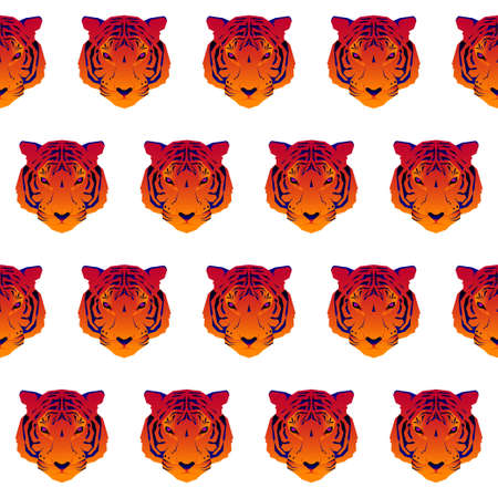 Abstract tiger head isolated on white. Graphic cartoon tiger portrait painted in imaginary colors...