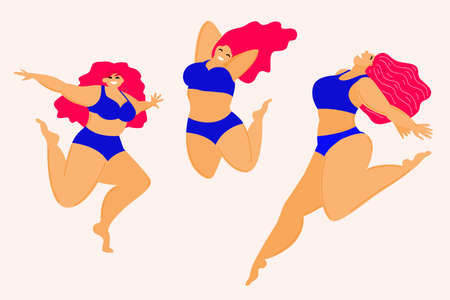 Cartoon lady in swimsuit card template. Summer girl fashion look for design.のイラスト素材