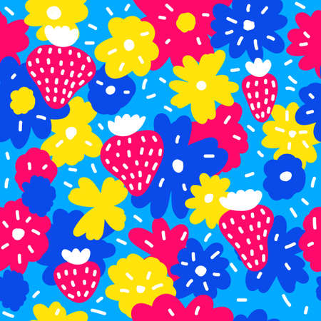 Abstract bright flowers background. Hand drawn flower cover for birthday.のイラスト素材