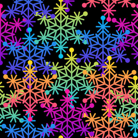 Abstract rainbow snow seamless pattern background.Modern snowflake swatch paint for card, party invitation, sale wallpaper, holiday wrapping paper, fabric, bag print, t shirt, workshop advertising etcのイラスト素材