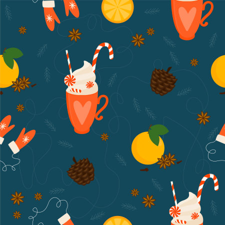 Christmas And New Year Pattern Background. ChristmasWrapping Paper Template, New Year Textile, Christmas Home Decor.のイラスト素材