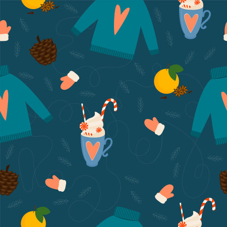 Christmas And New Year Pattern Background. ChristmasWrapping Paper Template, New Year Textile, Christmas Home Decor.のイラスト素材