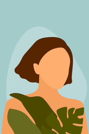 Teen Girl Face. Abstract Minimalist Boho Portrait For Teenage Girl Bedroom Wall Art Decor, Girls Party T-shirt Print etc, Shop Poster etc.のイラスト素材