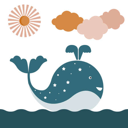 Kid room whale fish pattern background. Graphic simple design for greeting card, baby party invitation. kid closes print, nursery wall art poster etc.のイラスト素材