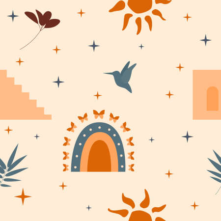 Seamless pattern background. Sunny summer pattern for design wrapping paper, wallpaper, fabric, kid closes textile etc.のイラスト素材