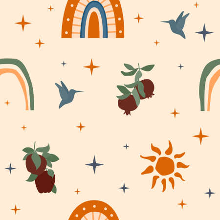 Seamless pattern background. Sunny summer pattern for design wrapping paper, wallpaper, fabric, kid closes textile etc.のイラスト素材