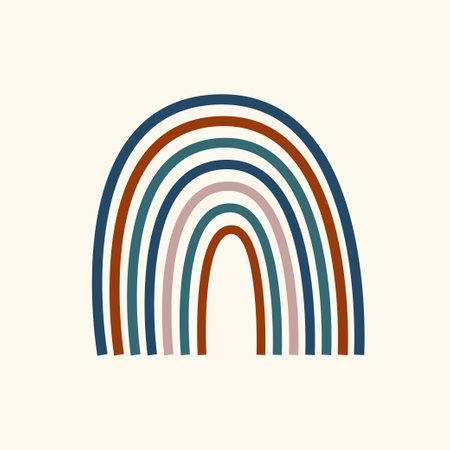 Rainbow arch pattern. Rainbow nursery wall decor, minimalist simple boho style. Bow symbol for baby shower party invitation.のイラスト素材