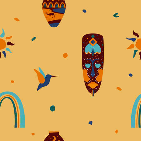 African national ethnic symbol seamless pattern background. Afro symbol seamles print for fabric,...