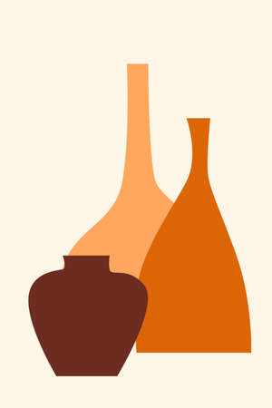 Vase set. Minimalist boho bottle collection. Abstract vases for poster design.のイラスト素材