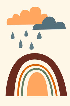 Rainbow pattern background. Cartoon rainbow arch boho minimalist print for design baby shower invitation, kid shop tag, girl t shirt print etcのイラスト素材