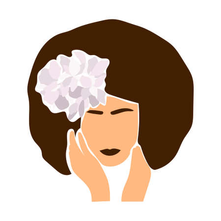 Girl portrait abstract minimalist boho silhouetteのイラスト素材