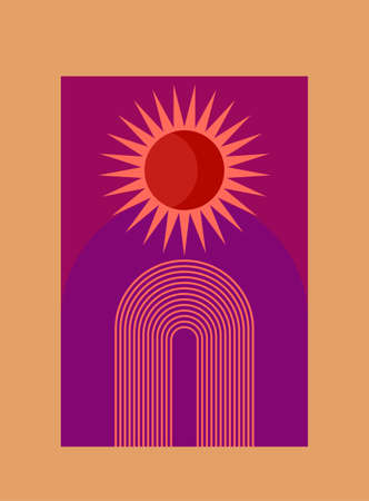 Abstract Minimalist Poster or Card. Boho Graphic Poster Wallpaper Decoration Design. Modern Party Invitation Template.のイラスト素材
