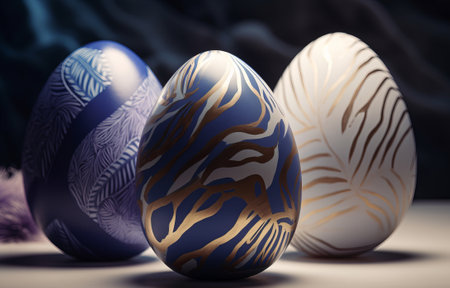 Easter eggs on a dark background. 3D illustration. vintage style.の素材