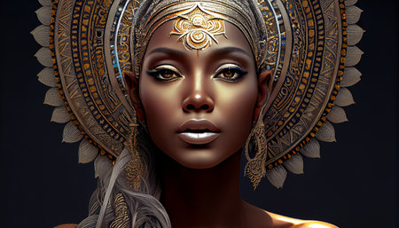 3d American woman with a golden headdressの素材
