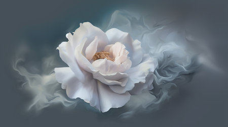 White peony flower with smoke on gray background. 3d renderingの素材