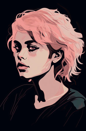 Portrait of a beautiful woman with pink hair.の素材