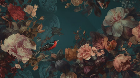 Beautiful floral background with watercolor flowers and birds, illustration.の素材