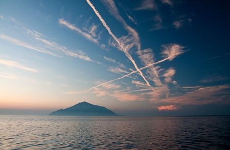 Beautiful sea sunset at the Aegean seaの写真素材