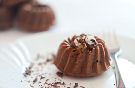 Homemade mini cake with cream and chocolateの写真素材