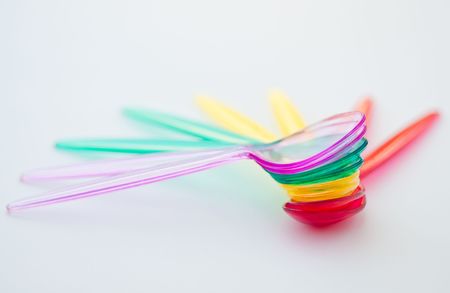 Colorful party spoons isolated on white backgroundの写真素材