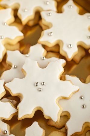 Snowflake cookiein shining box for Christmasの写真素材