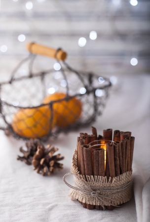 Handmade candle holder for Christmasの写真素材