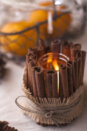 Handmade candle holder for Christmasの写真素材